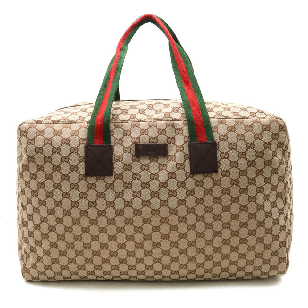 Gucci GG Canvas Sherry Boston Bag Shoulder Travel Leather Beige Brown Cream